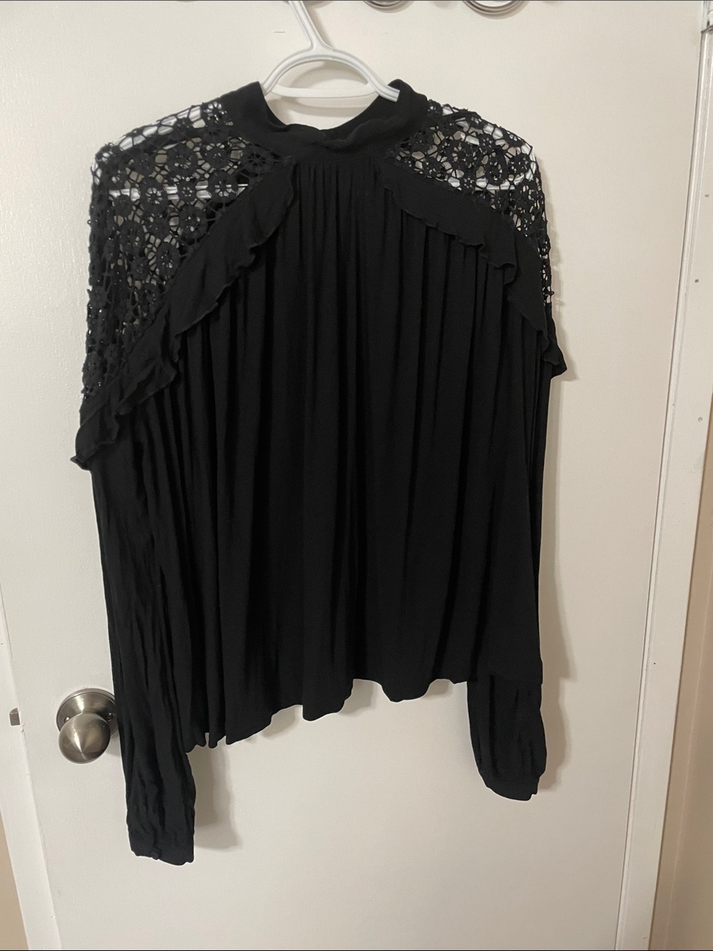 Free People Black Lace Yoke Long Sleeve Blouse - Picture 7 of 9